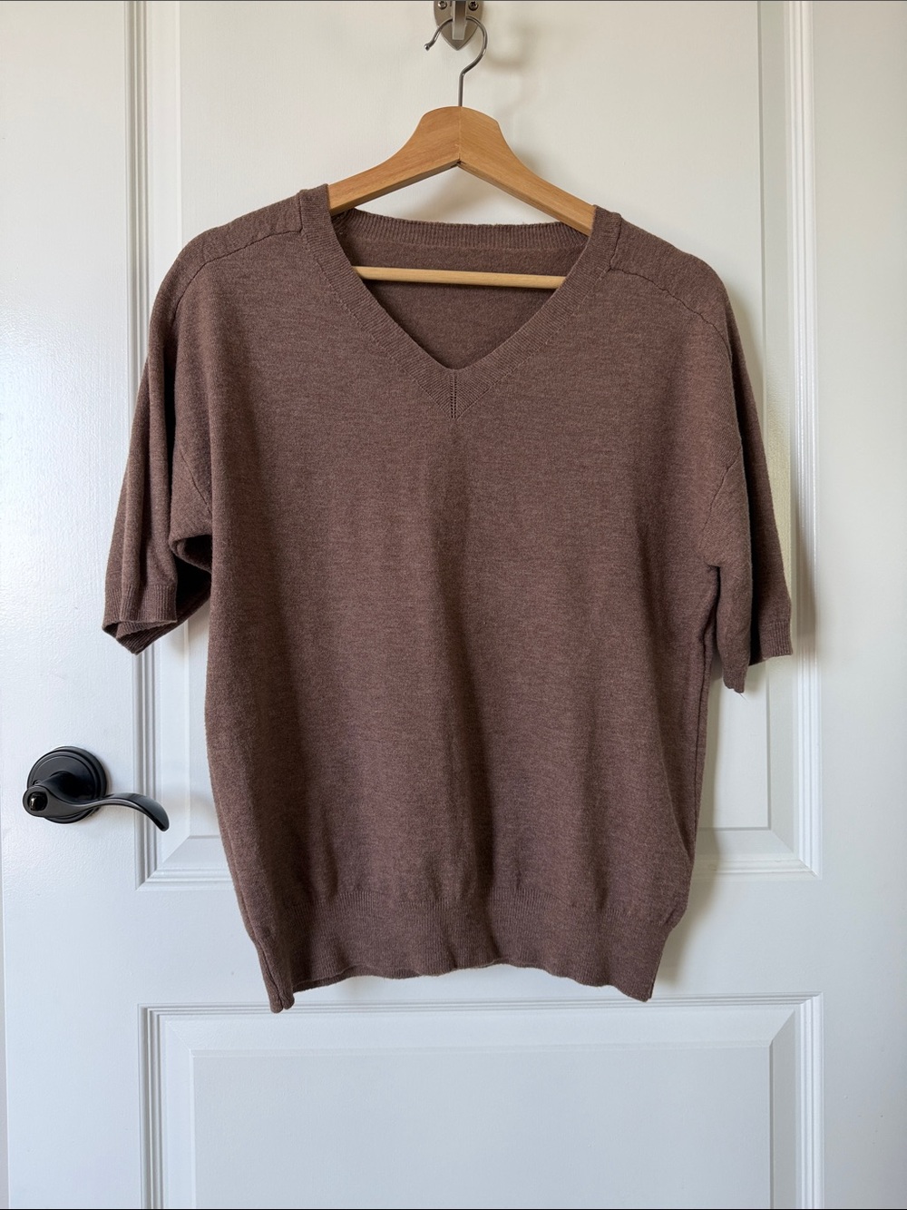 Brown V-Neck Half Sleeve Sweater